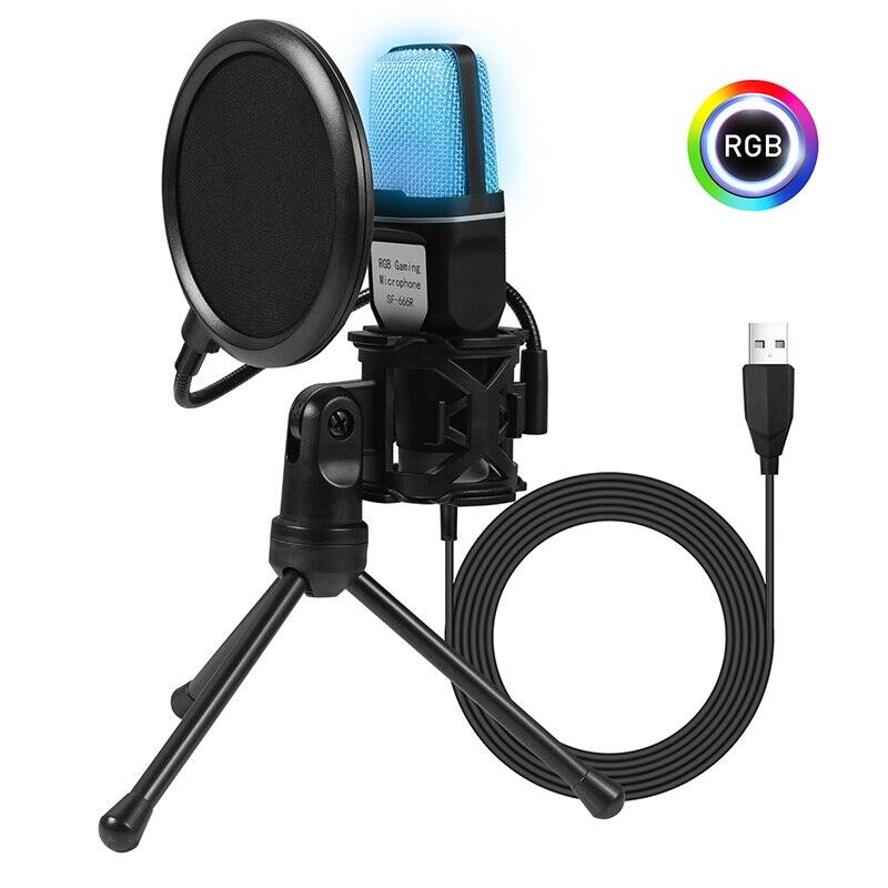 Sf-666r usb micro rgb microfone condensador chơi game có dây mic cho podcast phòng thu âm phát trực tuyến laptop máy tính để bàn