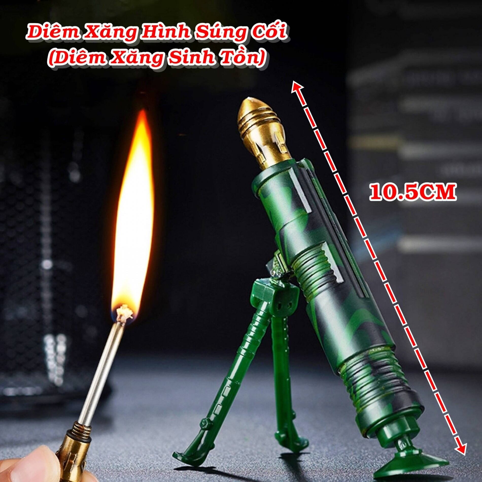 BẬT LỬA DIÊM XĂNG HÌNH SÚNG CỐI QUÂN ĐỘI (KIM LOẠI) - (XÀI XĂNG)