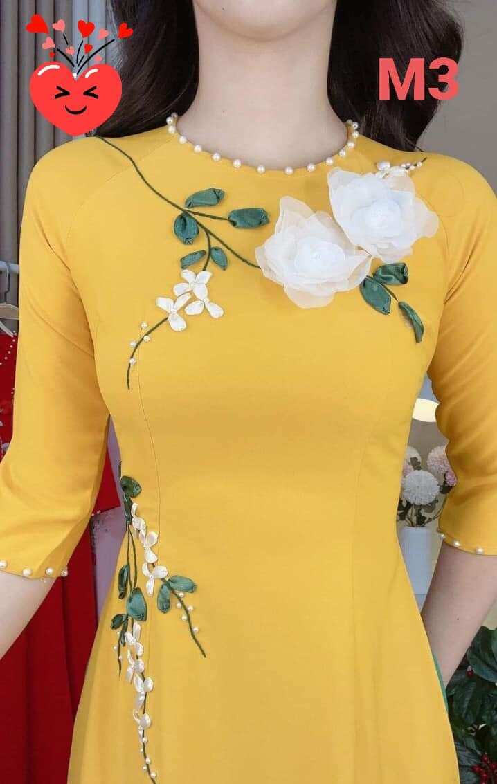 Áo Dài lụa mỹ cao cấp kết hoa nổi hot ❤️❤️