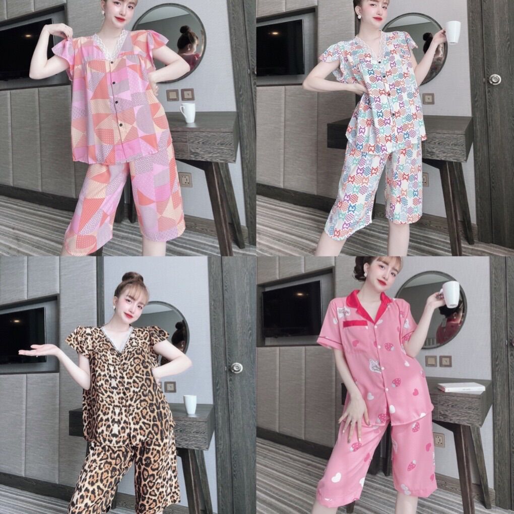 Bộ mặc nhà bigsize lửng - đồ bộ pijama lửng bigsize 60-80kg chất lụa mango loại 1