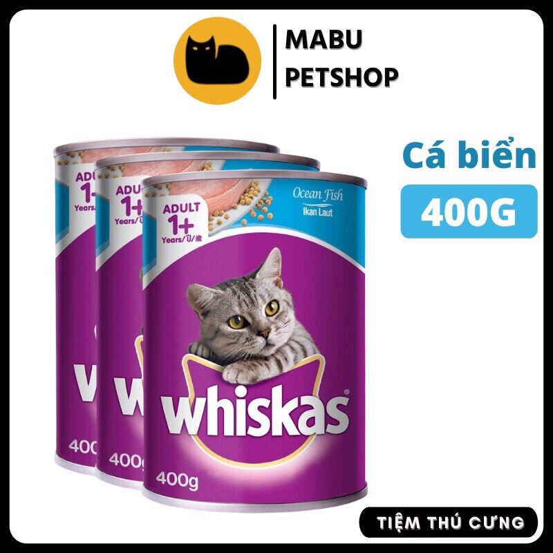 Thức ăn cho mèo trưởng thành whiskas Pate cho mèo lon 400g bổ sung dinh dưỡng nhiều vị Cá Biển - Date Mới