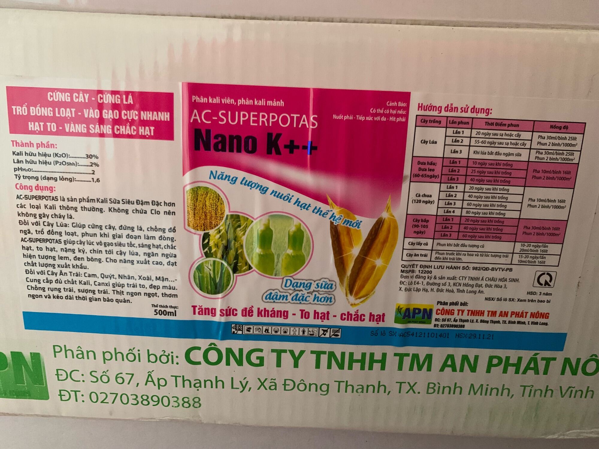 Nano K++ chai 500ml của An Phát Nông, năng lượng nuôi hạt thế hệ mới