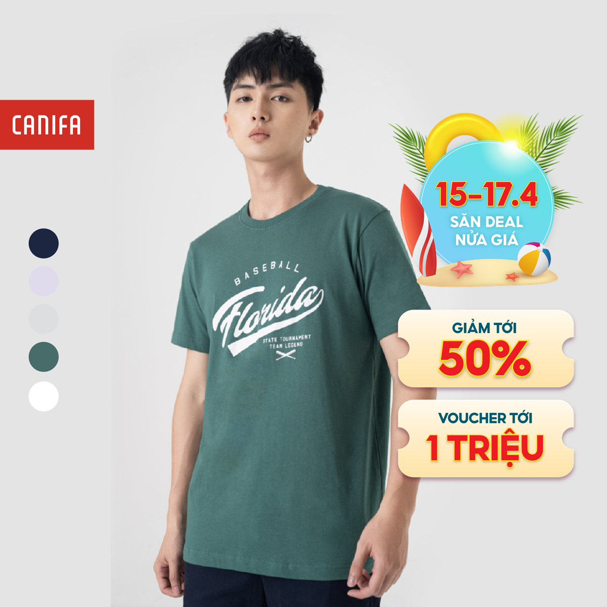 [15-17.4 VOUCHER TỚI 1 TRIỆU] Áo phông nam CANIFA 100% cotton, cổ tròn tay cộc, phom regular 8TS23S014