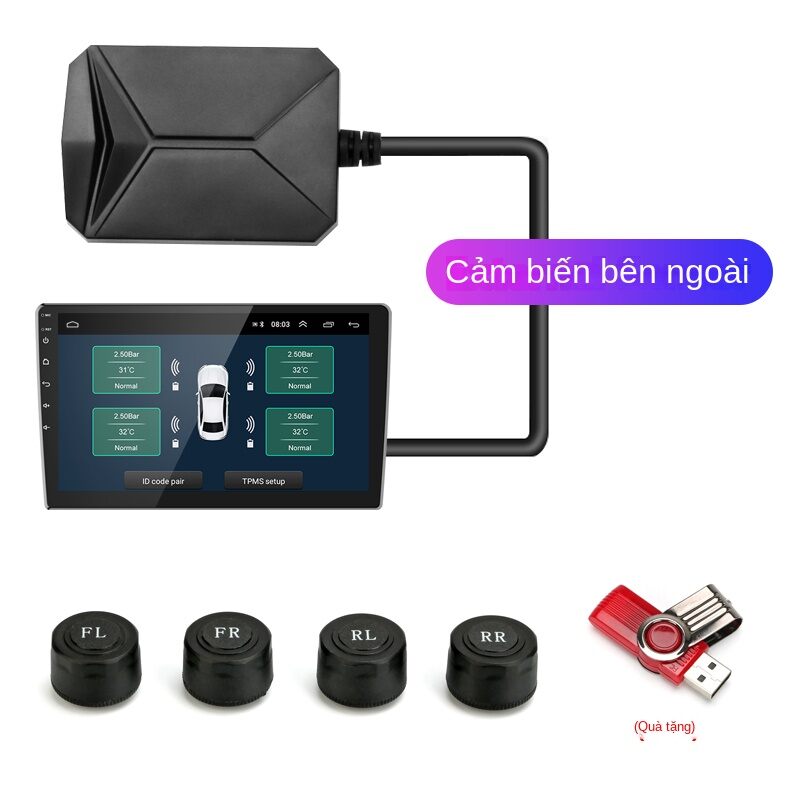 Srnubi USB Android TPMS Car Tire Pressure Alarm Monitor System For vehicle Android player Temperature Warning with four sensors