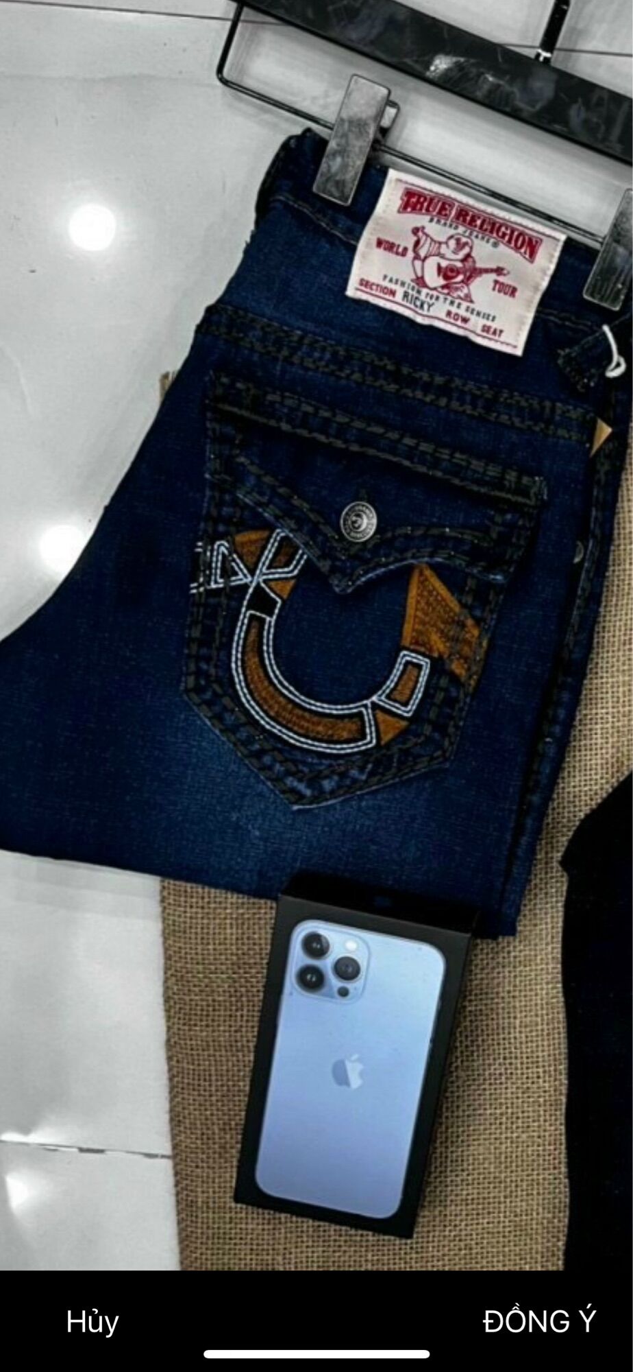 Quần jeans lững nam túi nắp hộp chỉ nổi ông địa cập bến