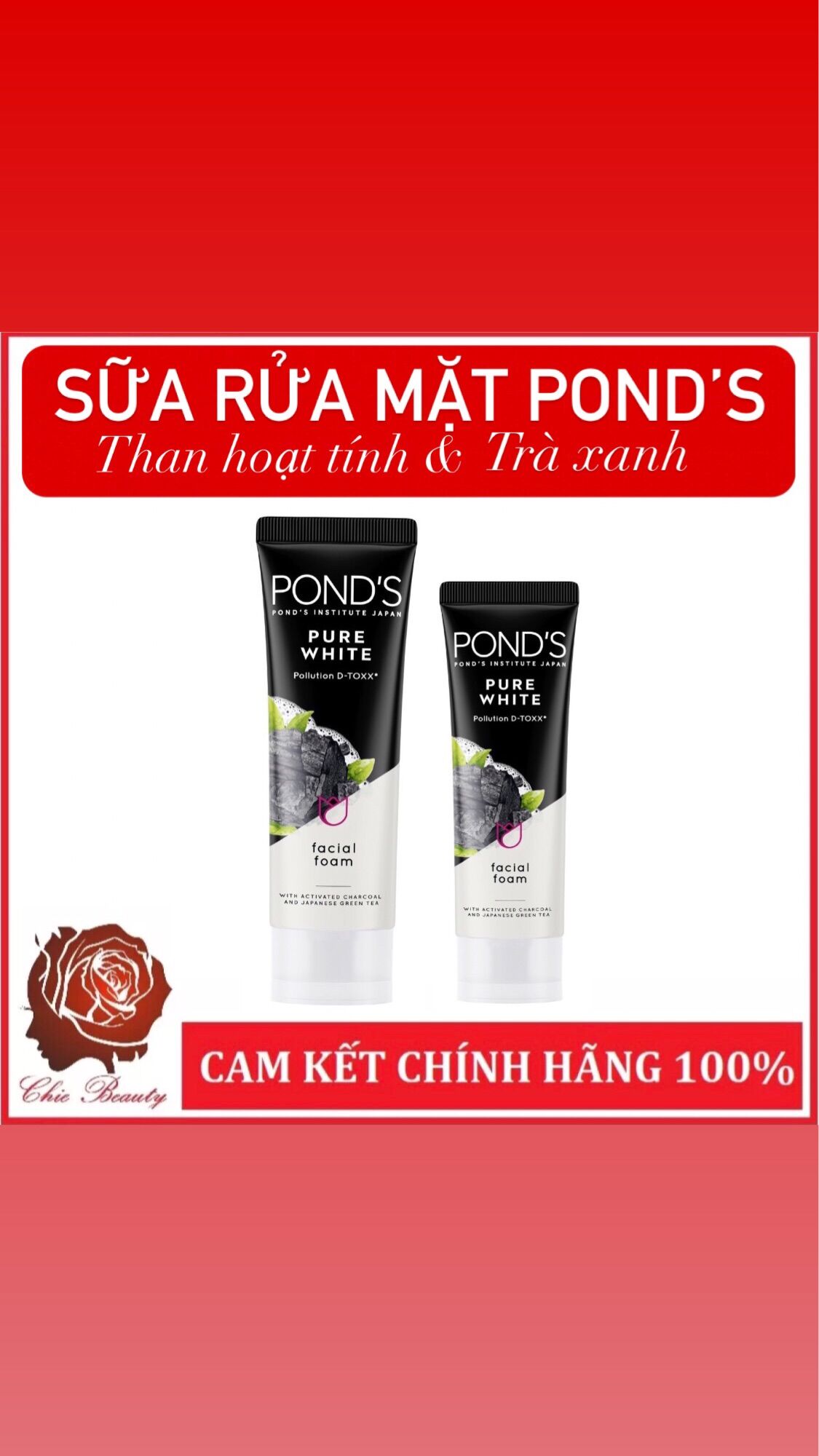 Sữa rửa mặt POND’S PURE WHITE Than hoạt tính và Trà xanh