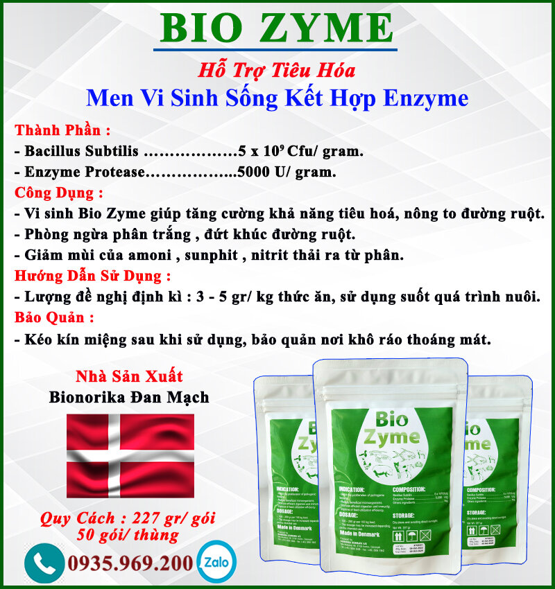 Men Tiêu Hóa Cho Tôm Cá Bio Zyme , tăng cường lợi khuẩn , hấp thu dinh dưỡng tối đa ngừa bệnh đường ruột . Gói 227gram