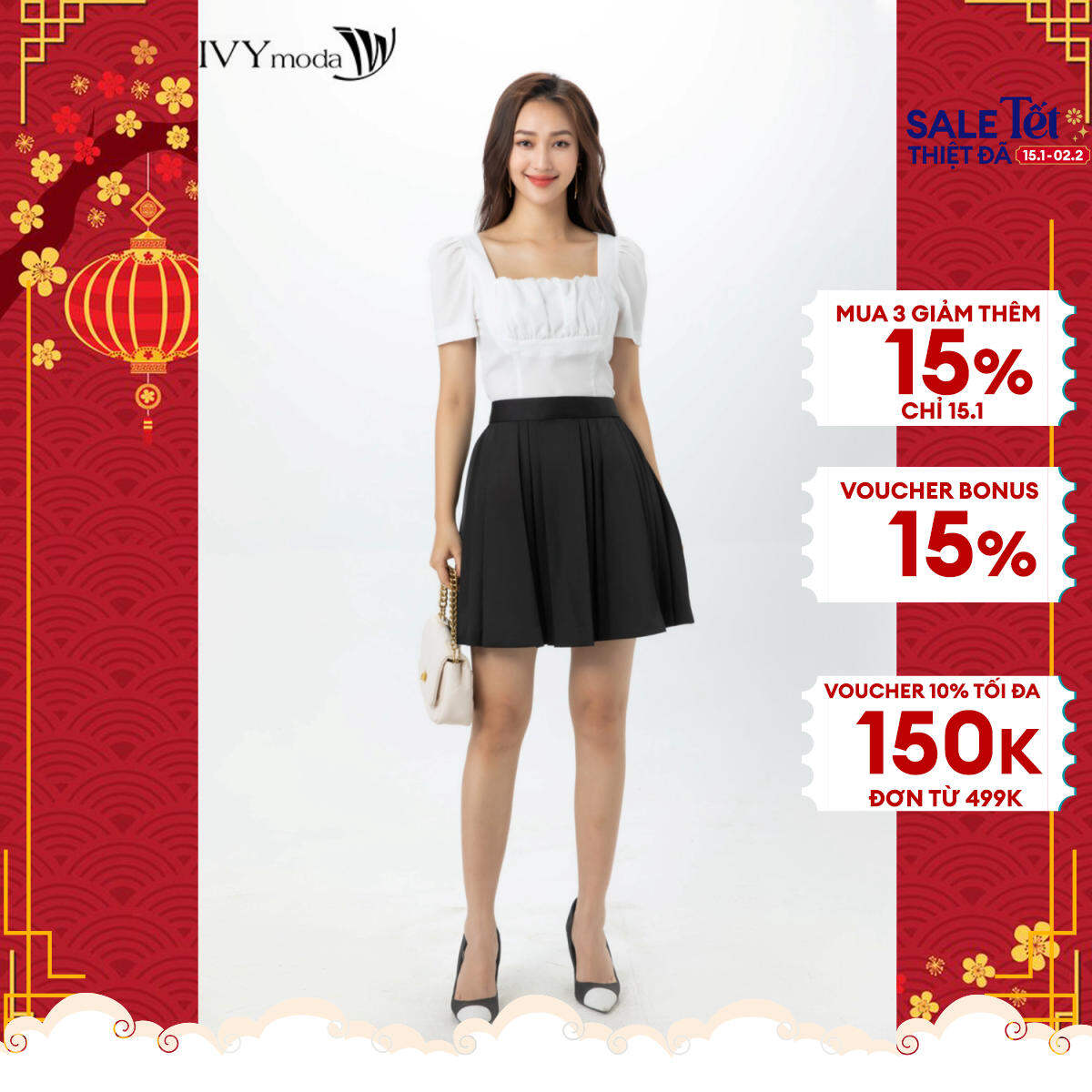 Chân váy xếp ly so le ivy moda ms 31b9306