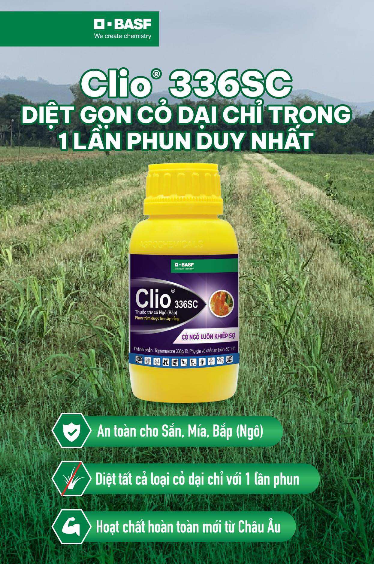 CliO 336SC - trị cỏ trên ngô, phun trùm được lên cây trồng(chai 50ml)