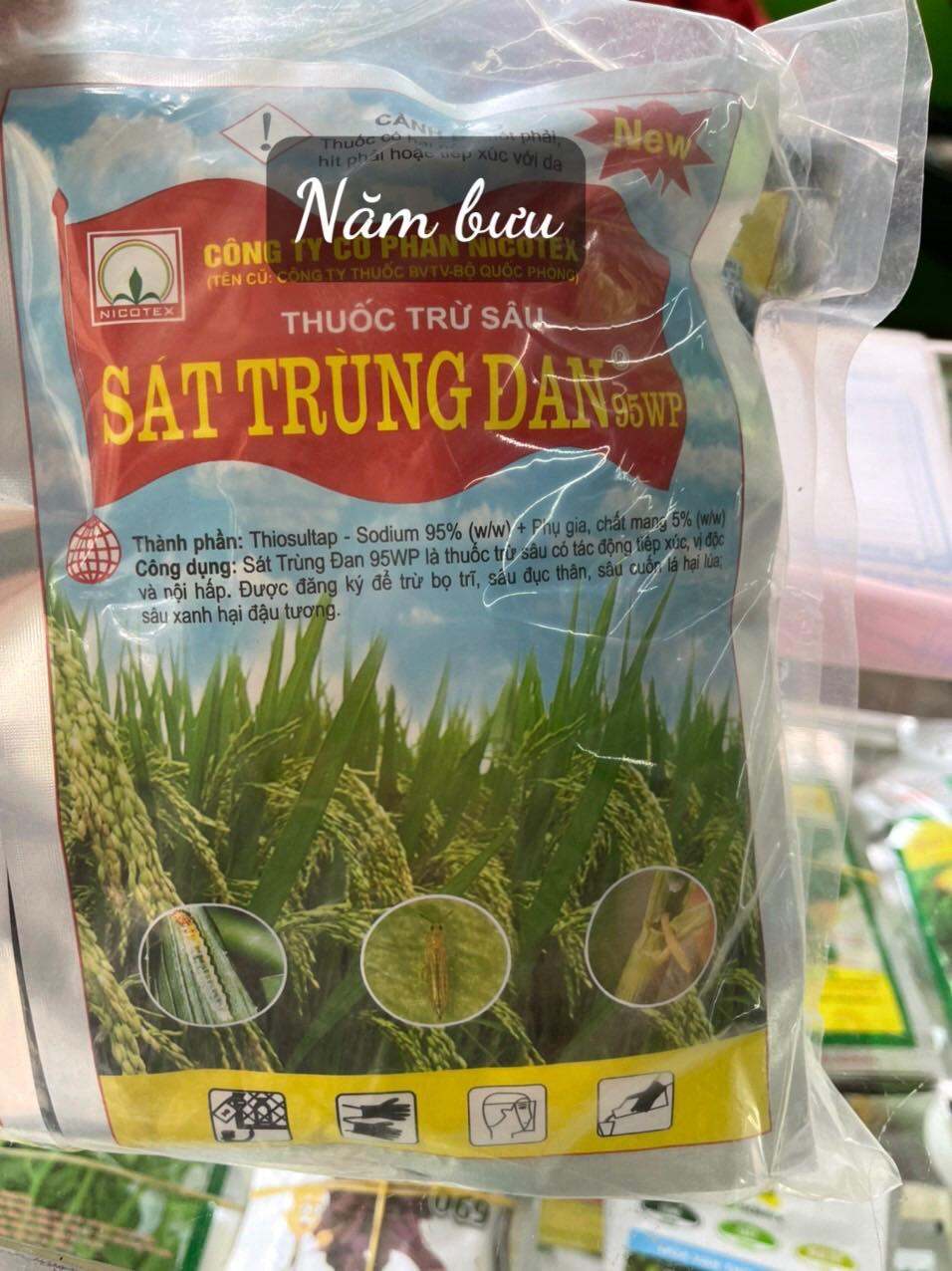 Thuốc trừ sâu SÁT TRÙNG ĐAN 95WP - 100gr (Sattrungdan) - Nicotex-Thiosultap sodium 95%- sâu đục thân, cuốn lá- Năm bưu