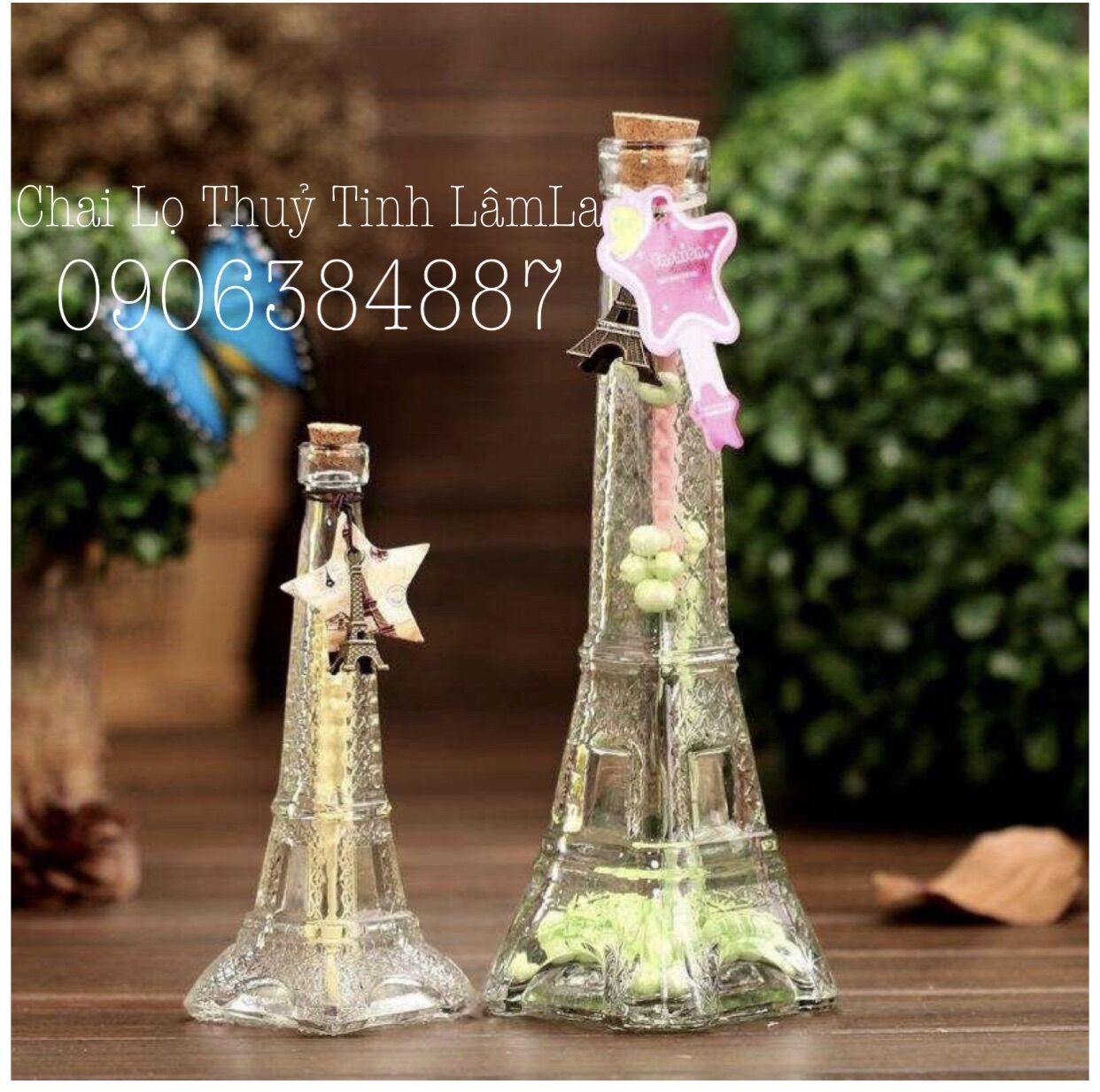 [HCM]Chai Thuỷ Tinh Hình Tháp Nút Gỗ Ép 200ml - 350ml