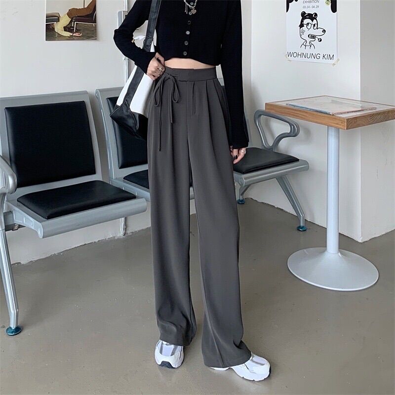Quần ống suông nữ, quần ống suông thắt nơ bên hông chất vải tuyết mưa cao cấp