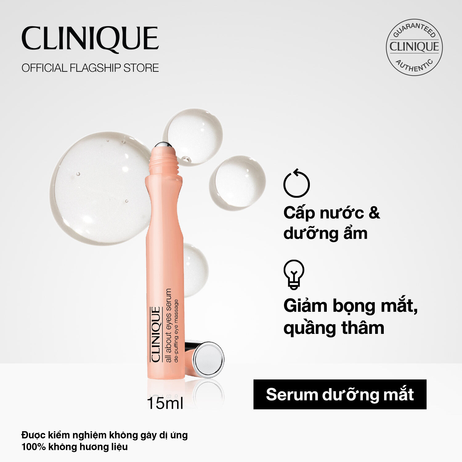 Tinh chất dưỡng mắt, giảm quầng thâm, bọng mắt Clinique All About Eyes Serum De-Puffing Eye Massage 15ml