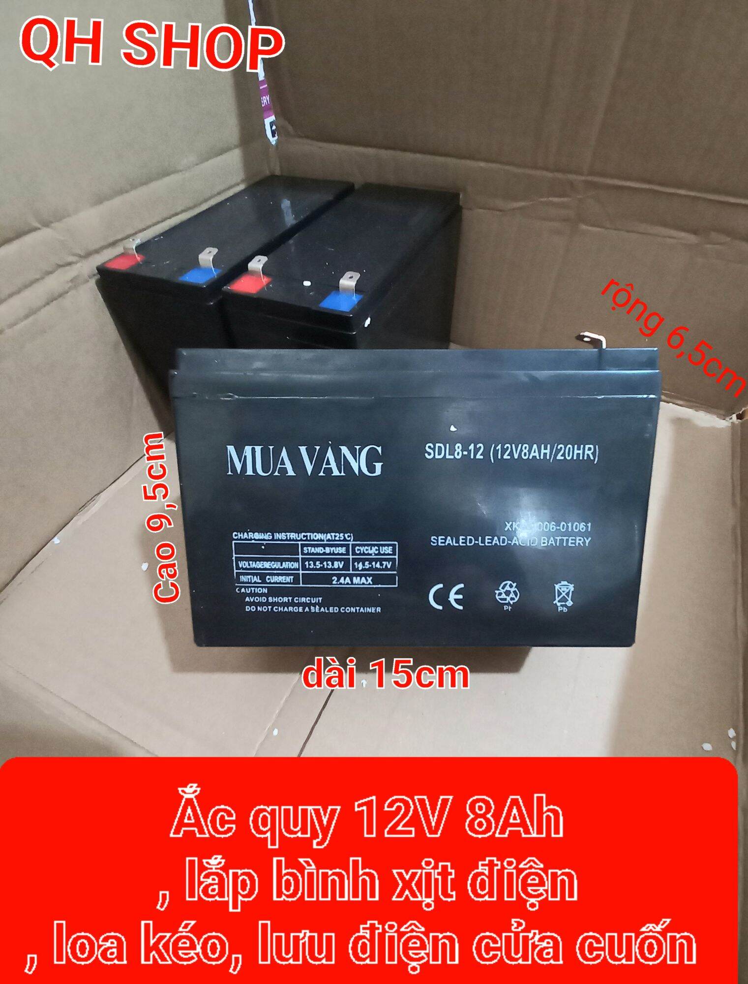 Ắc quy 12V /8Ah dùng cho xe điện, loa kéo, bình xịt bằng điện