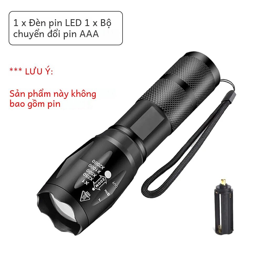 Đèn pin led siêu sáng phóng to đèn pin 5 chế độ chiếu sáng hợp kim nhôm cắm trại chống thấm nước sử dụng 18650/aaa