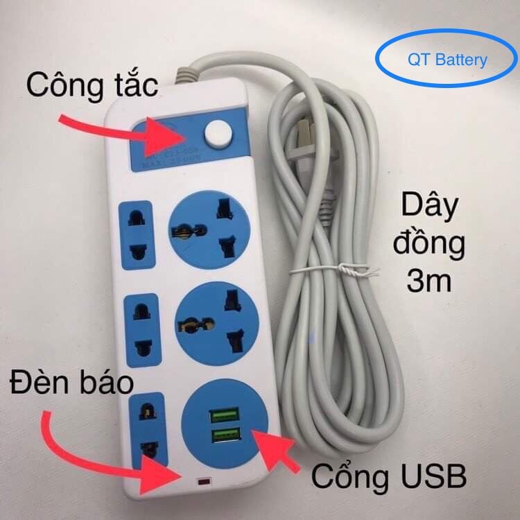 Ổ cắm điện thông minh c23 công suất 2500w, 2 cổng usb sạc điện thoại, 6 ổ cắm, có công tắc.