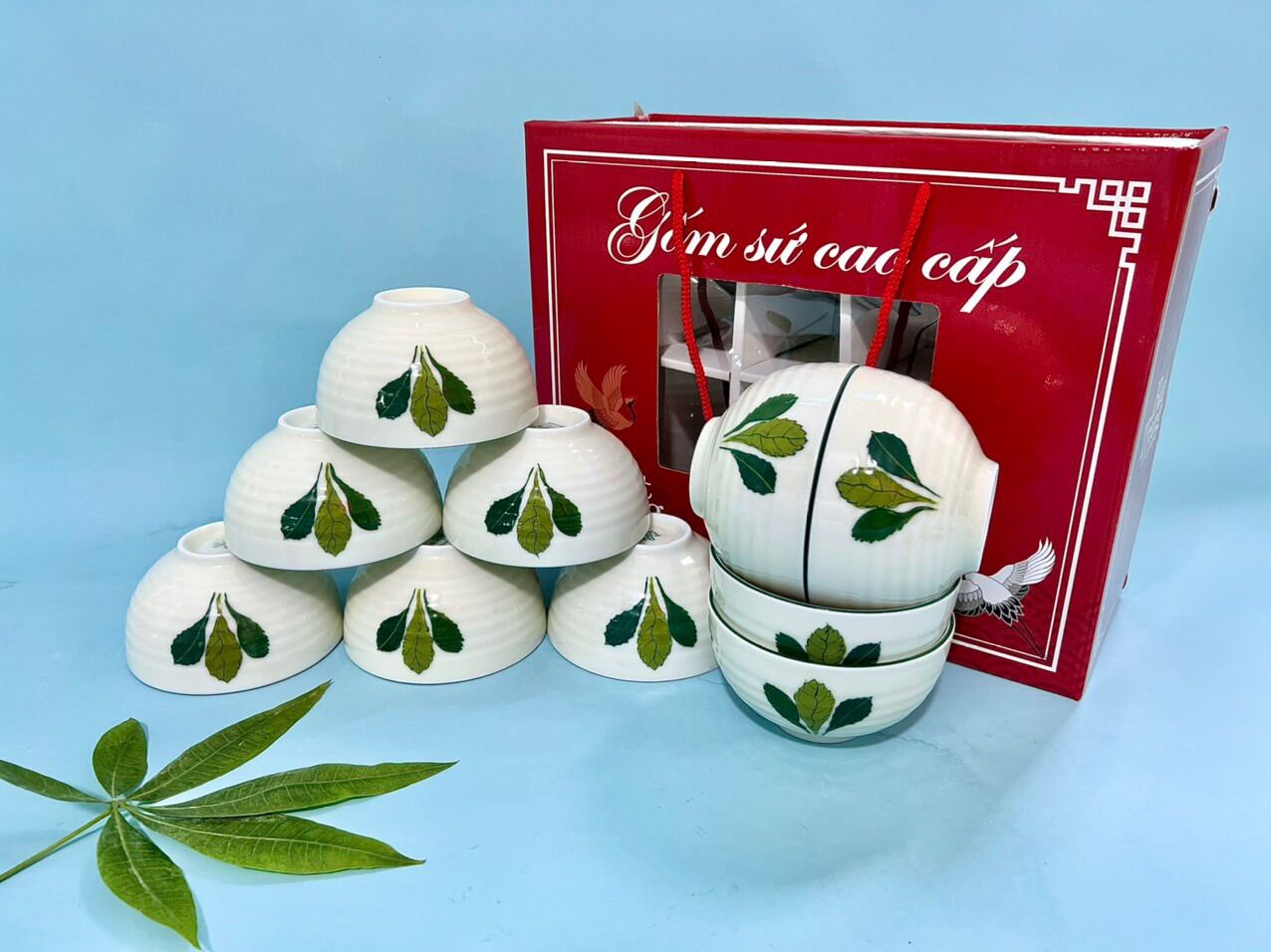 Set 10 bát cơm làm quà tặng. Gốm sứ Bát Tràng.