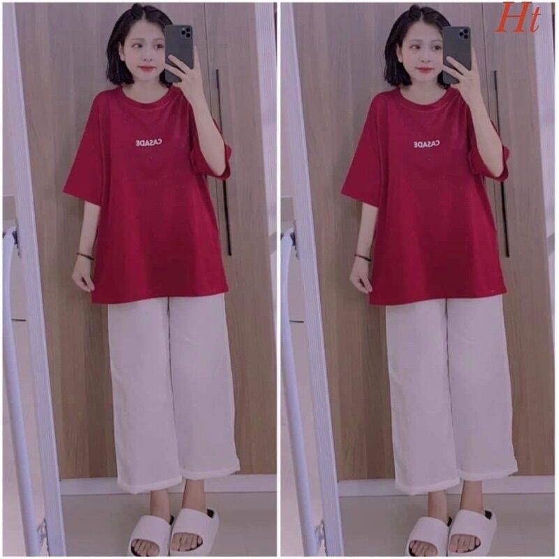 Set bộ áo thun mix quần kaki - case đỏ