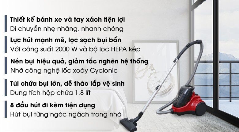 Máy hút bụi Electrolux EC41-6CR 2000W [HÀNG CHÍNH HÃNG BẢO HÀNH 24 THÁNG]