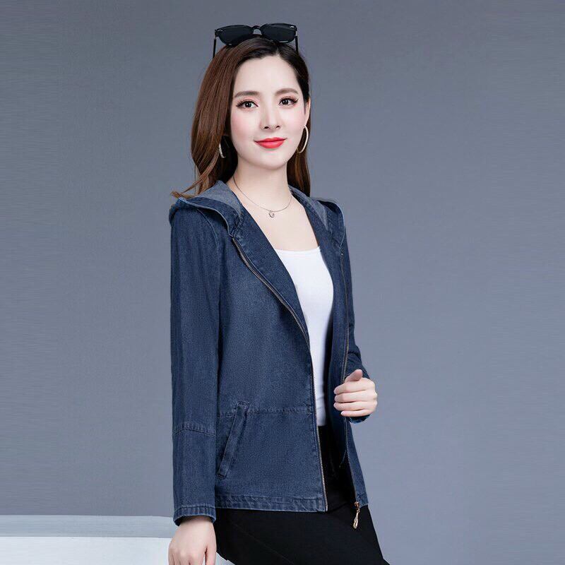 Áo khoác jean nữ phối nón khóa kéo