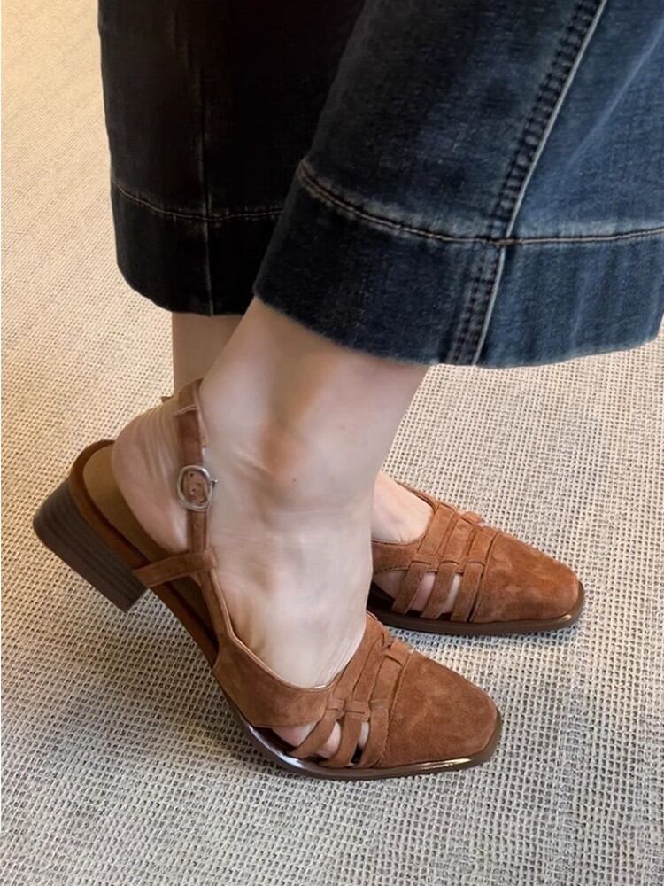 Brown Retro French Style Square Heel Sandals Buckle Strap Giá  2,261,000 Đồng*Miễn phí vận chuyển