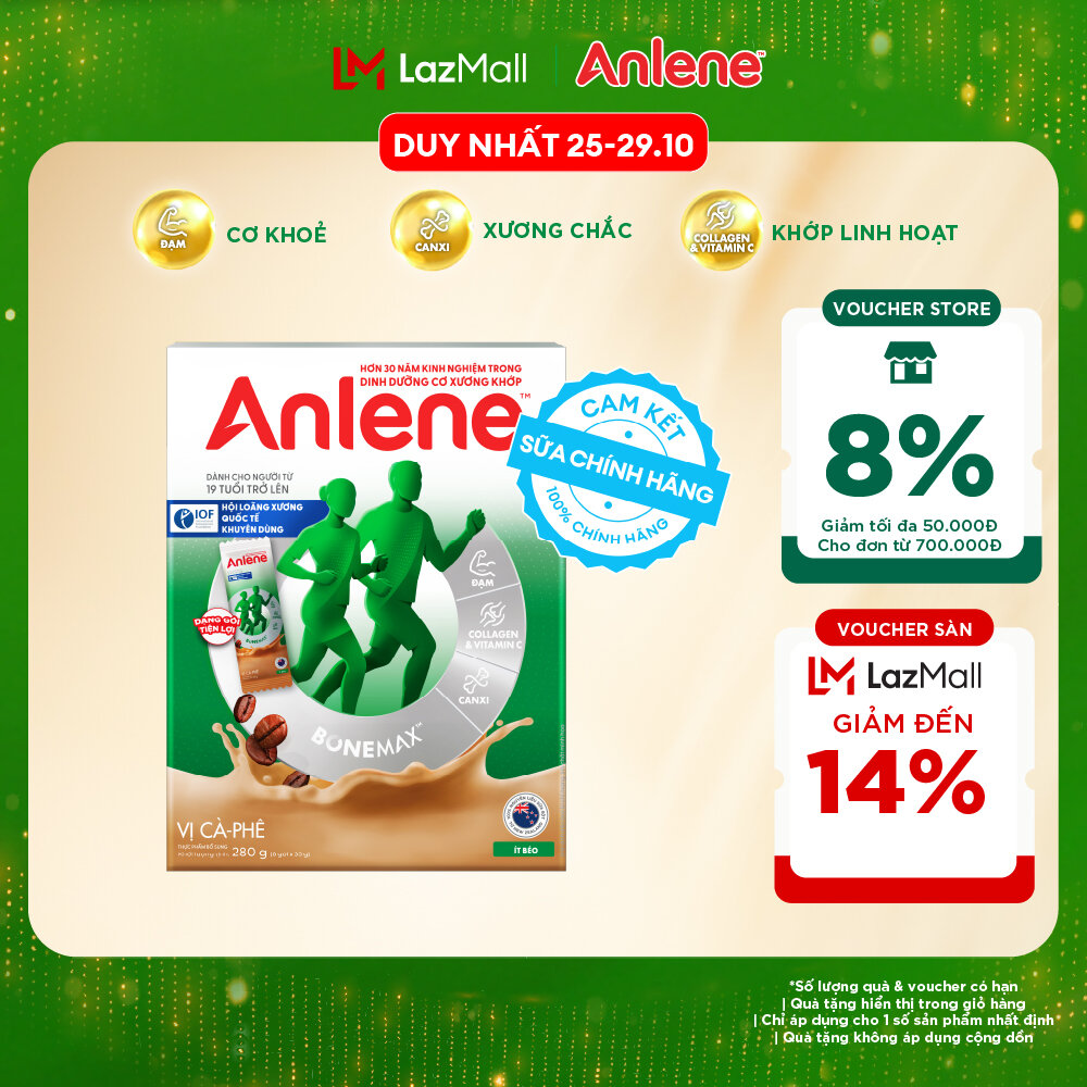 [Voucher giảm đến 26%]Sữa Bột Anlene Hương Cà Phê Dạng Gói Tiện Lợi (8 Gói x 35G)