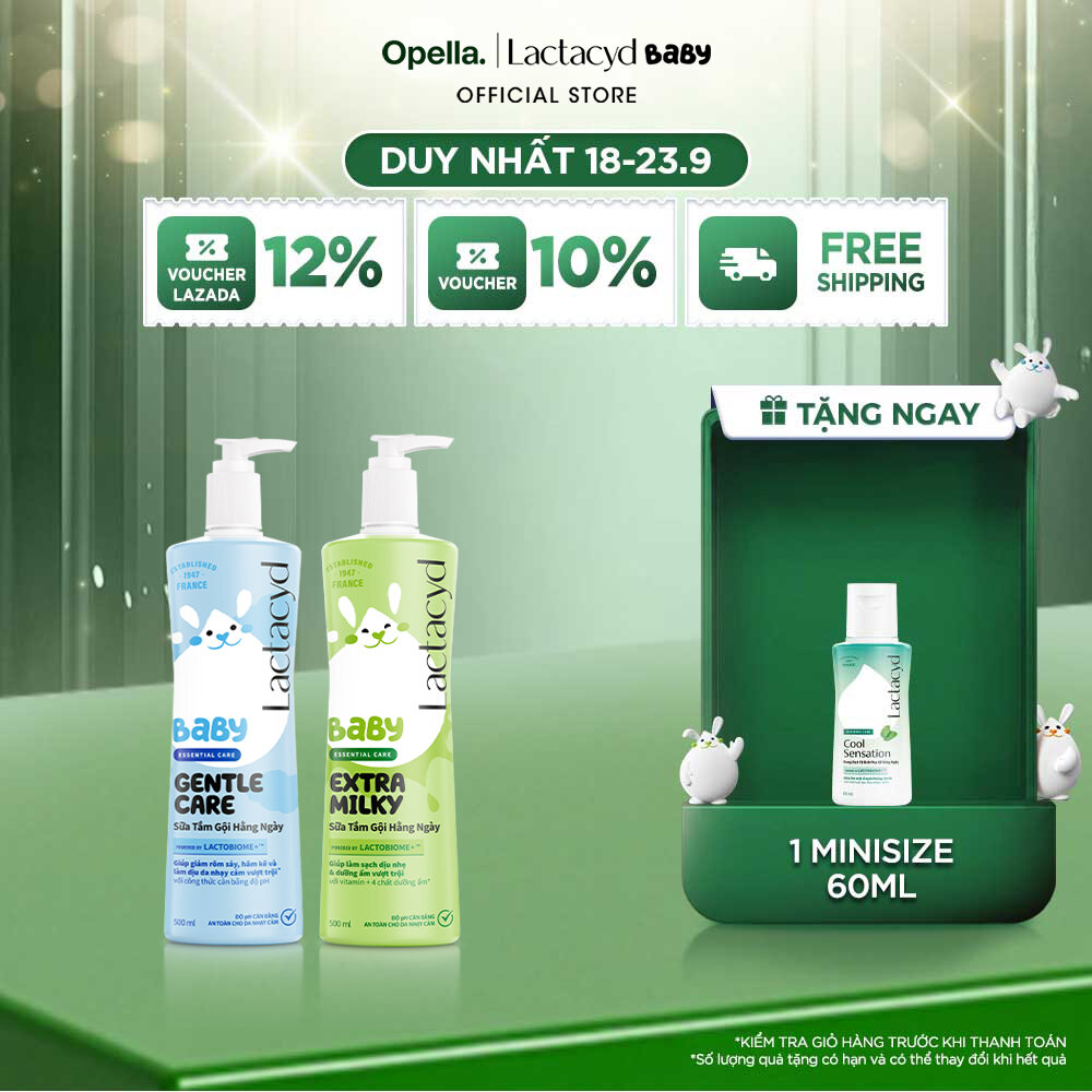 Bộ Sữa Tắm Gội Trẻ Em Lactacyd Baby Gentle Care 500ml + Lactacyd Baby Extra Milky 500ml