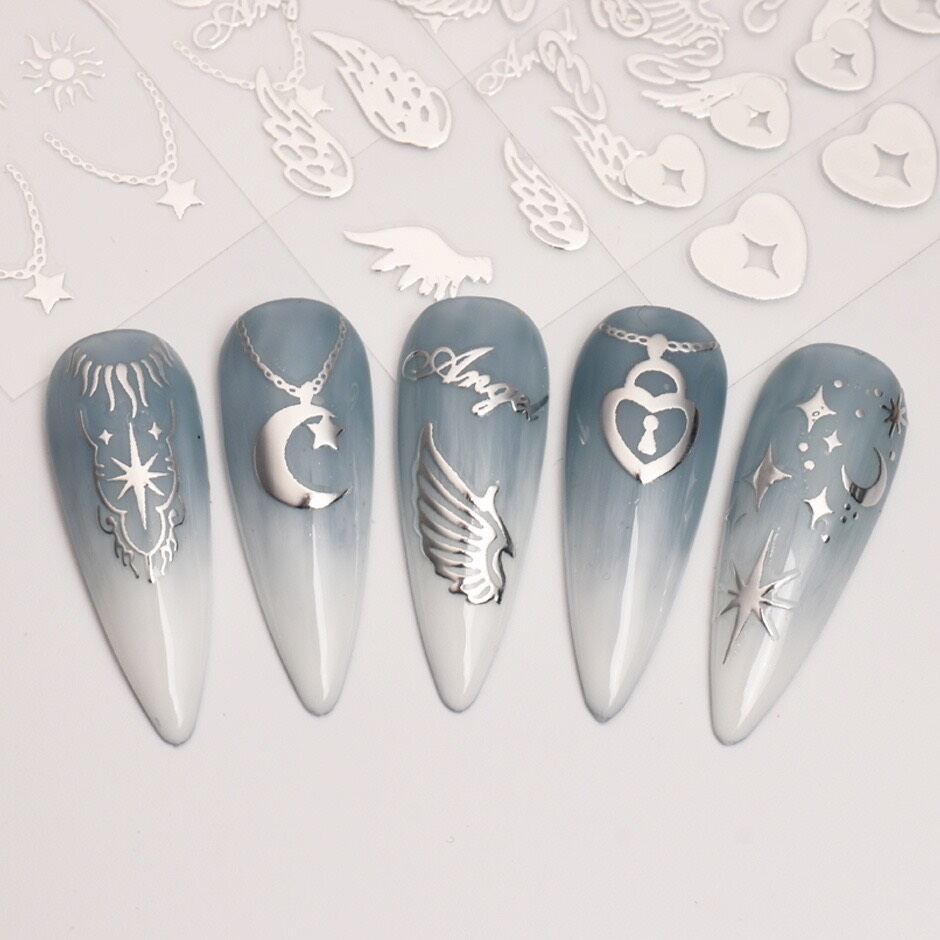 Sticker dán móng tay nail mẫu đôi cánh thiên thần silver