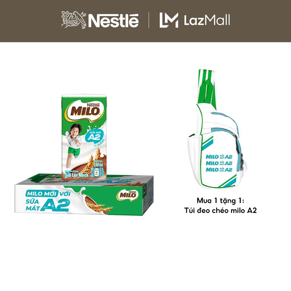 [ƯU ĐÃI THÁNG 5] Thùng Sữa Lúa Mạch Nestle MILO A2 MỚI 48 hộp (4x110ml)