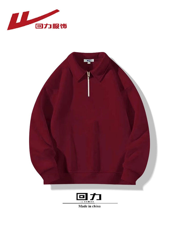 Áo Nỉ Có Khóa Kéo Dày Lót Lông Cừu Cổ Bẻ Unisex Mùa Thu Đông Màu Đỏ Rượu Vang Năm Rắn Lễ Hội Áo Khoác Ngoài