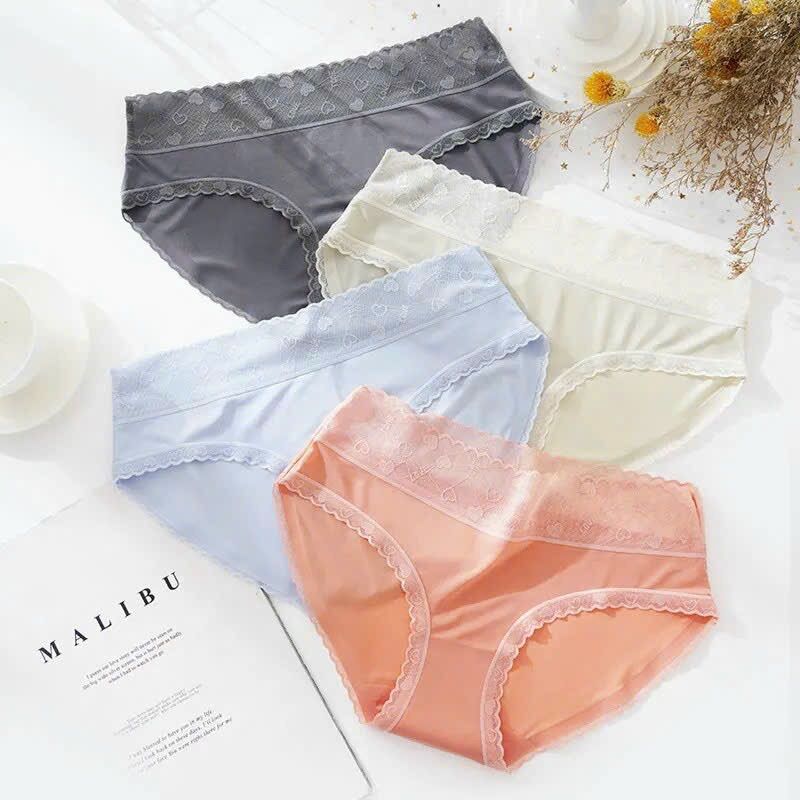 Sét 10 quần lót nữ, quần lót lụa tàng hình viền ren cao mã k130