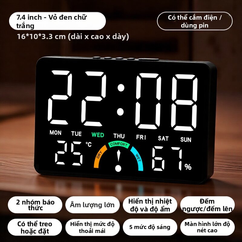 Đồng Hồ Điện Tử QITE Hiển Thị Số Lớn với Độ Ẩm Nhiệt Độ Và Báo Thức