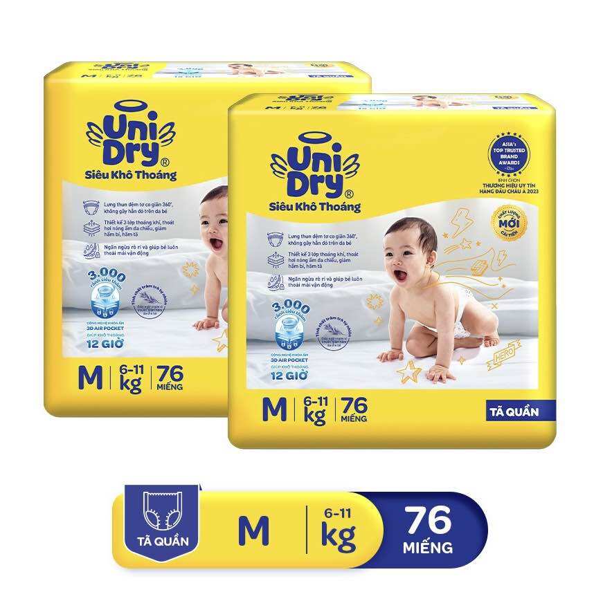 Tã Quần UniDry Gói Siêu Đại M76/L68/XL60/XXL54
