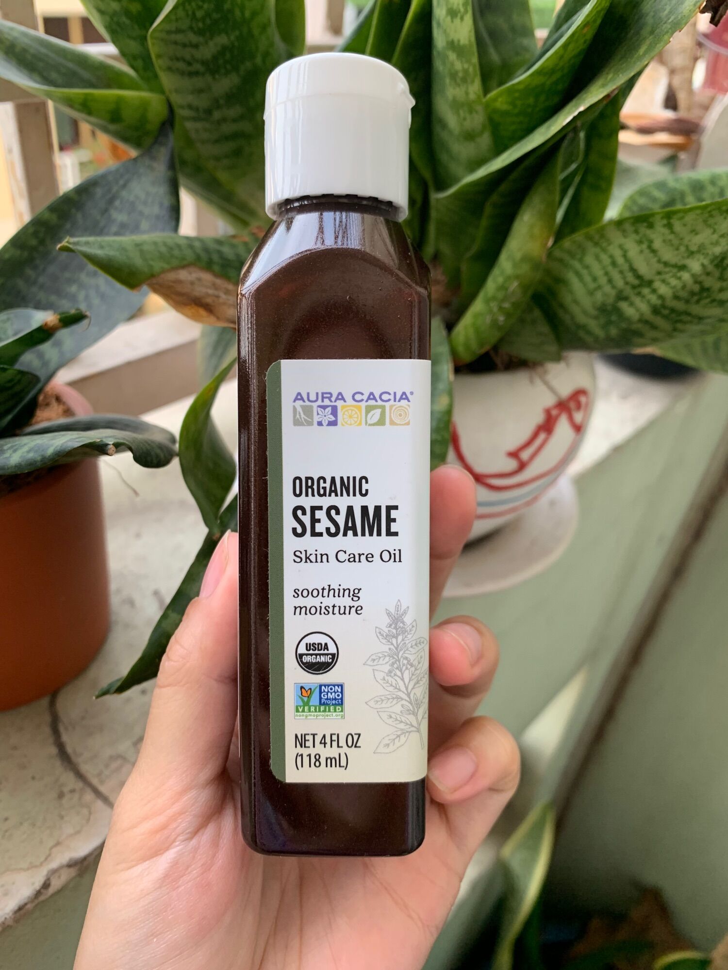 Aura Cacia - Dầu dưỡng hạt mè hữu cơ thiên nhiên 118ml - Organic Sesame Skin Care Oil soothing moisture 4oz