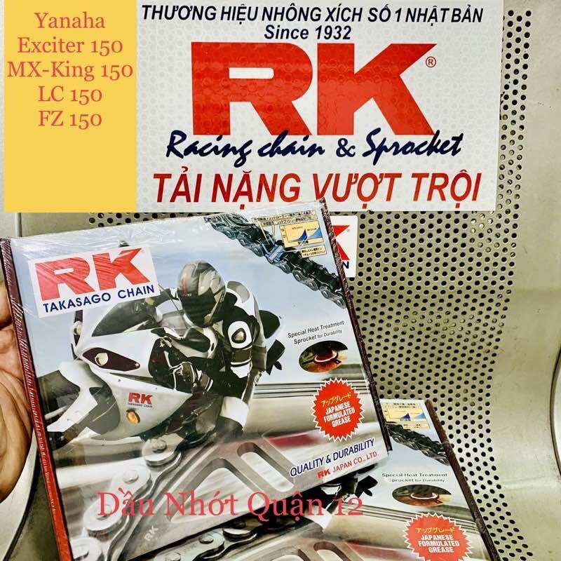 Yamaha exciter 150 mx-king fz 150 bộ nhông sên dĩa rk thông số 14t-42t 43t-sên 428hsbt 122l 124l chính hãng rk