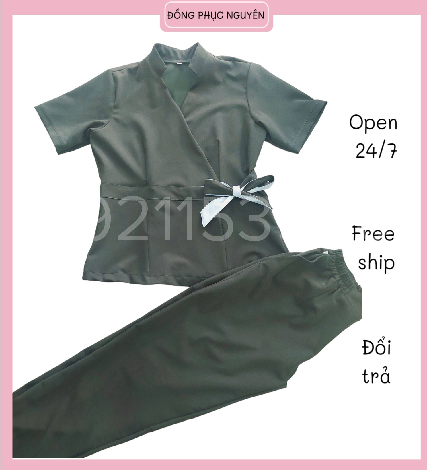 Đồng phục spa màu xanh rêu