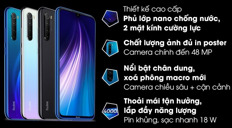 Điện thoại Xiaomi Redmi Note 8 ram 6Gb bộ nhớ 64Gb Mới keng Fullbox Chip Snap Pin 4000 - 2 sim Full Tiếng Việt