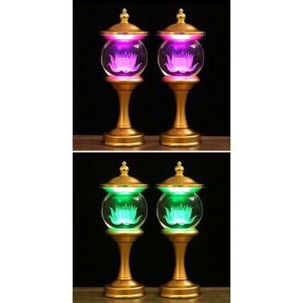 CẶP 2 CÂY ĐÈN LED PHA LÊ HOA SEN 7 MÀU THỜ CÚNG TRANG TRÍ
