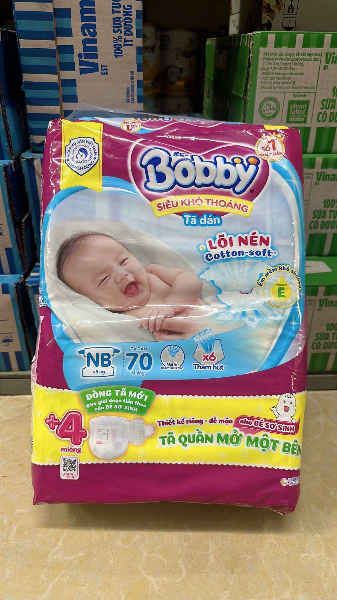 Tả Dán Sơ Sinh BOBBY SIZE XS 70 MIẾNG (dưới 5kg)