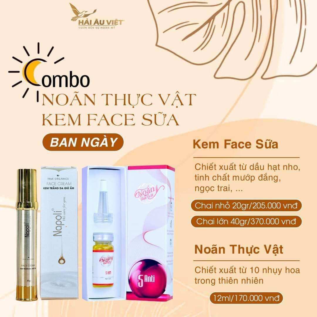 Khuyến mãi gói combo ban ngày noãn thực vật kem face sữa napoi chính hãng hải âu việt