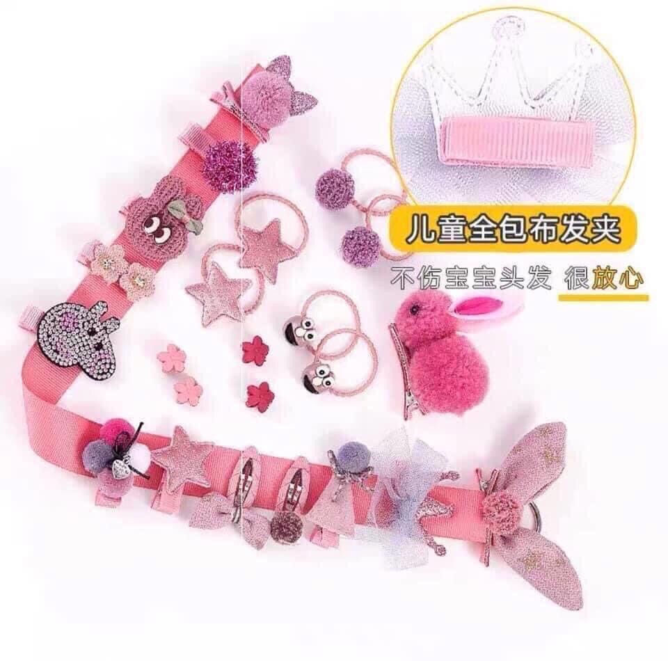 Set 18 món cột, kẹp tóc cho bé, kèm hộp túi đựng