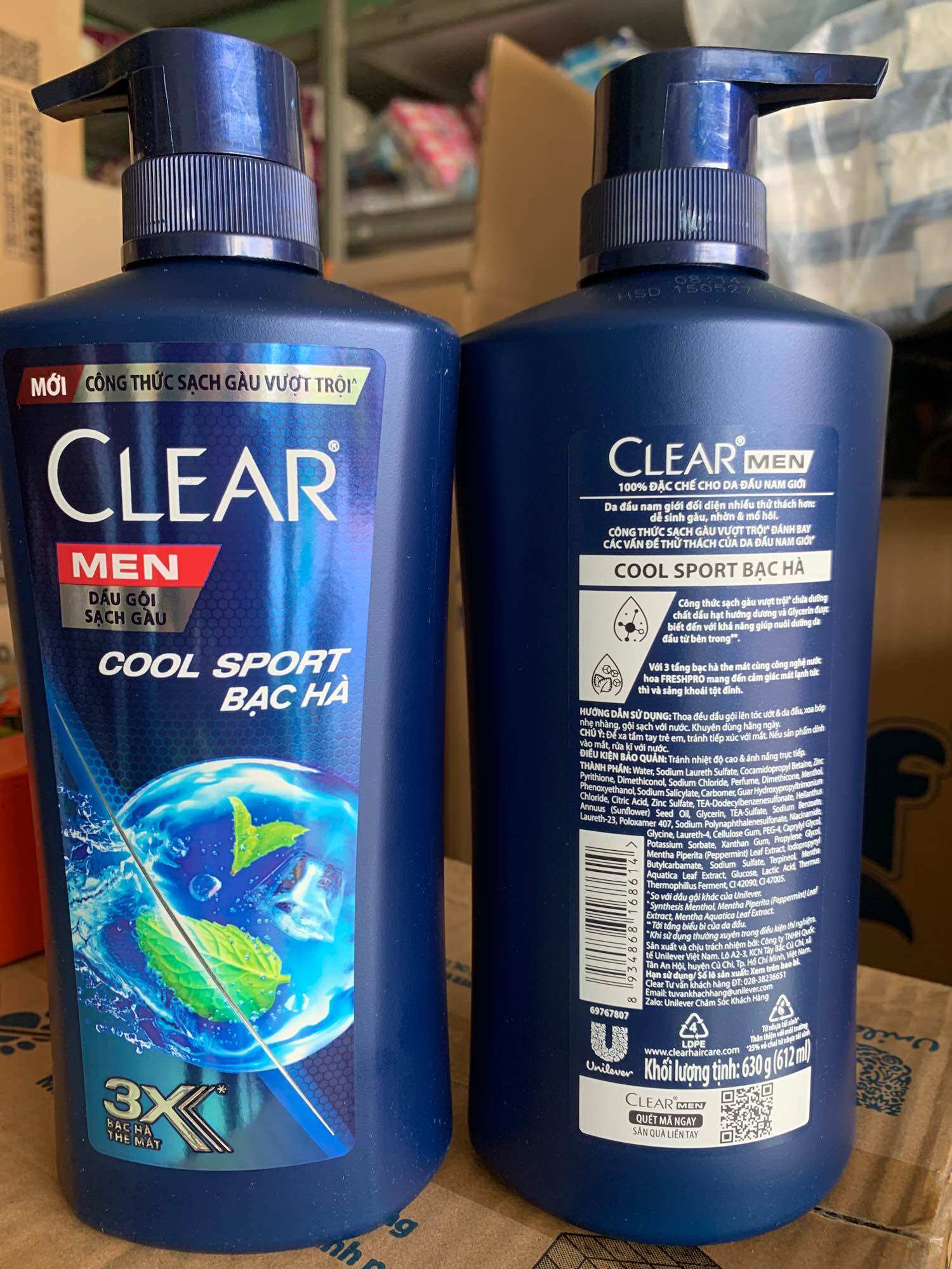 Dầu gội Clear men cool sport bạc hà chai 630g