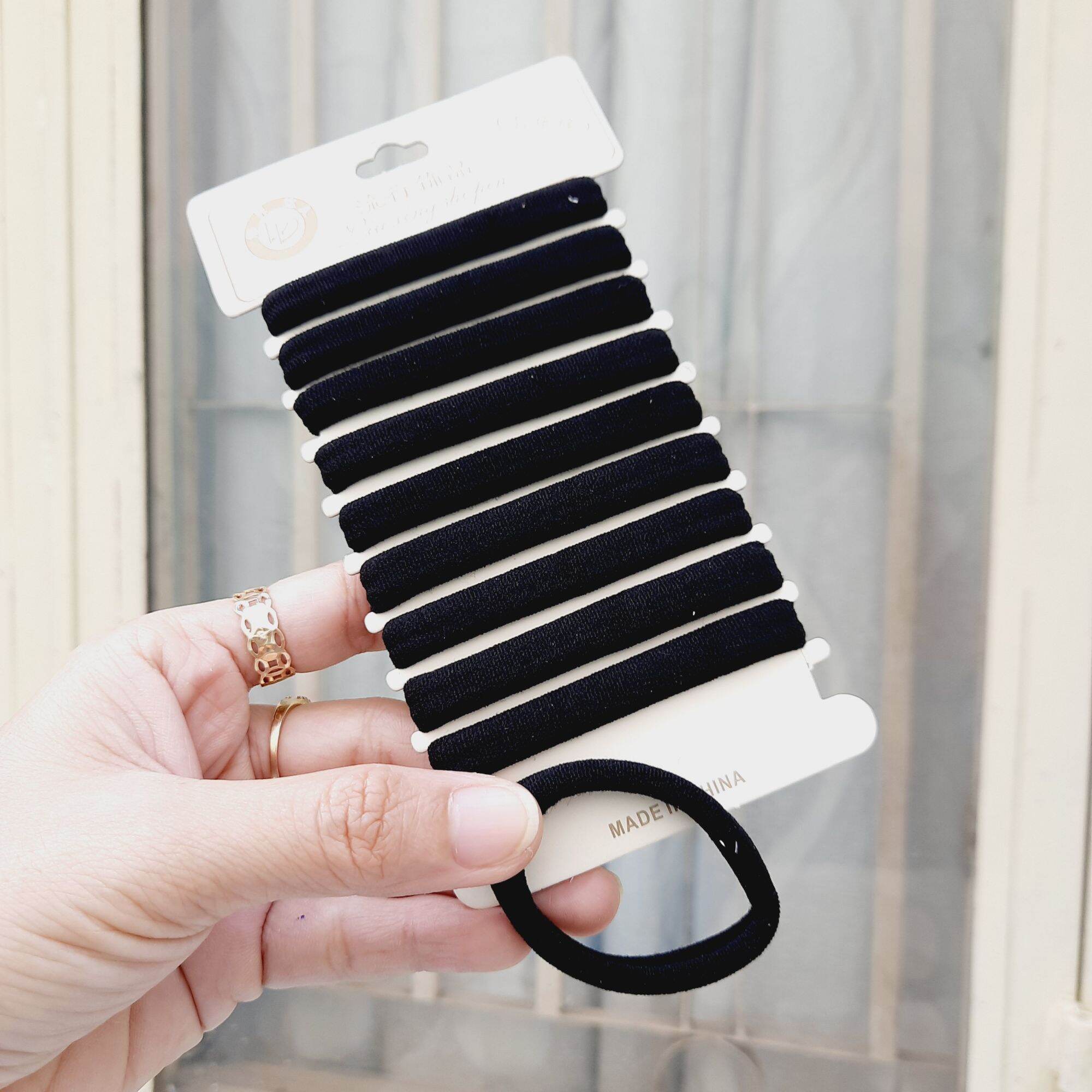 Vỉ 10 dây cột tóc đen trơn người lớn