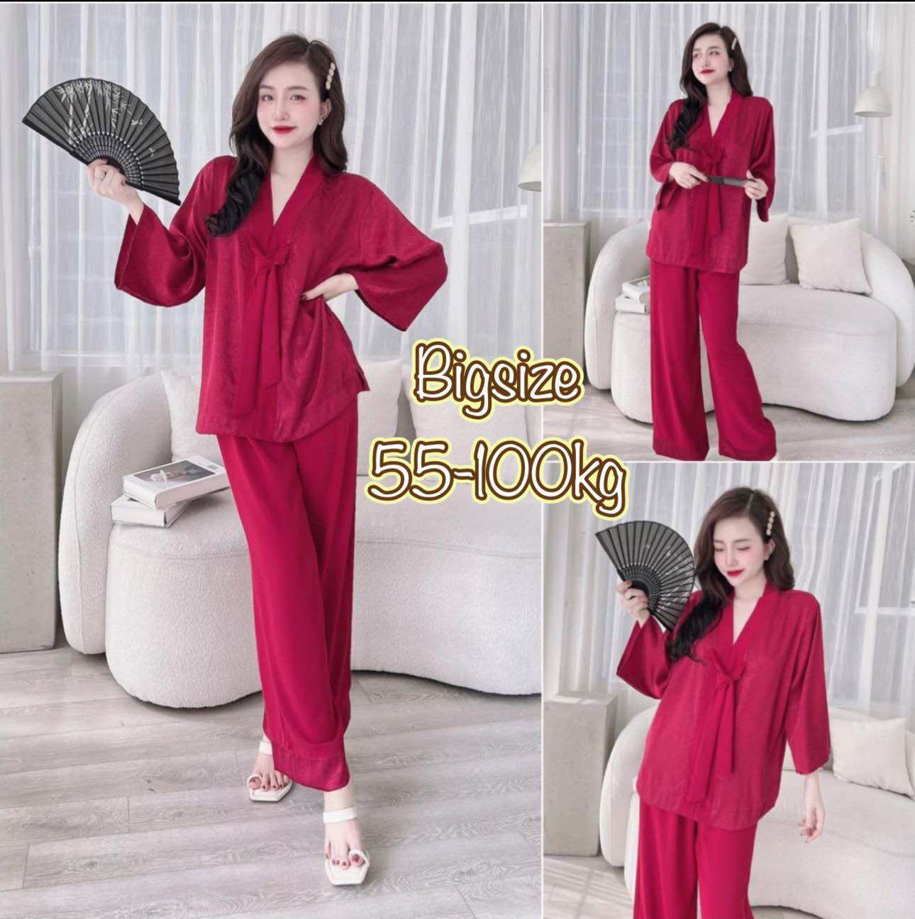 Đồ bộ lụa gấm bigsize chất mát - hàng cao cấp - tay lỡ quần dài