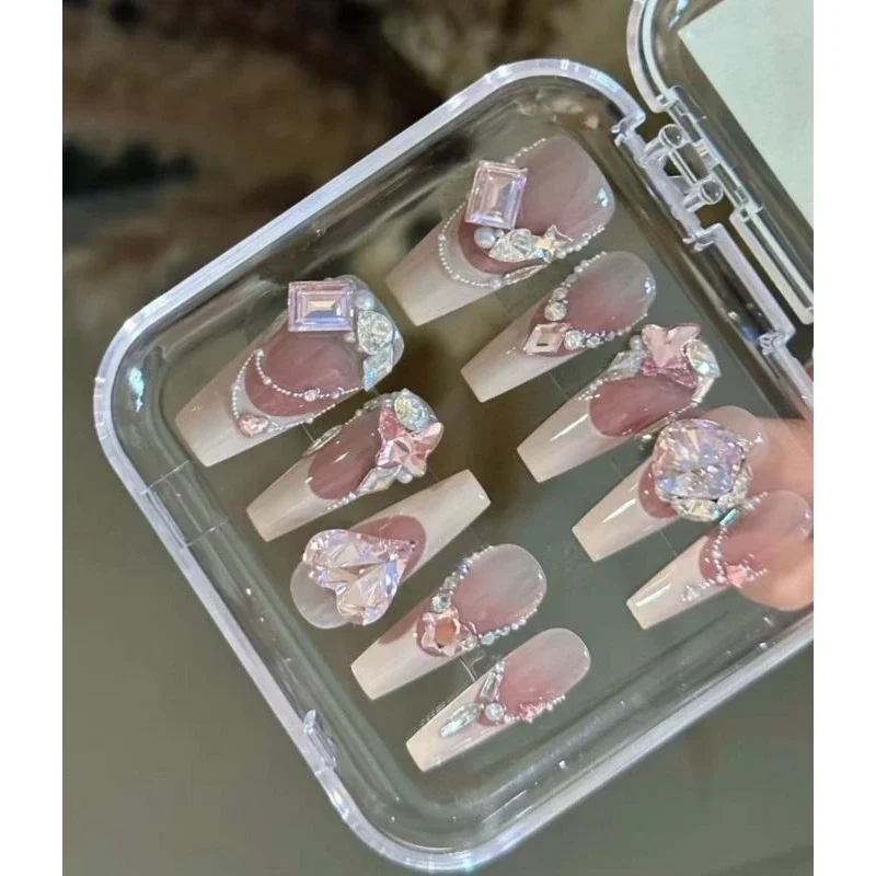 Nailbox thiết kế, cô dâu, màu ombre gắn đá - 412