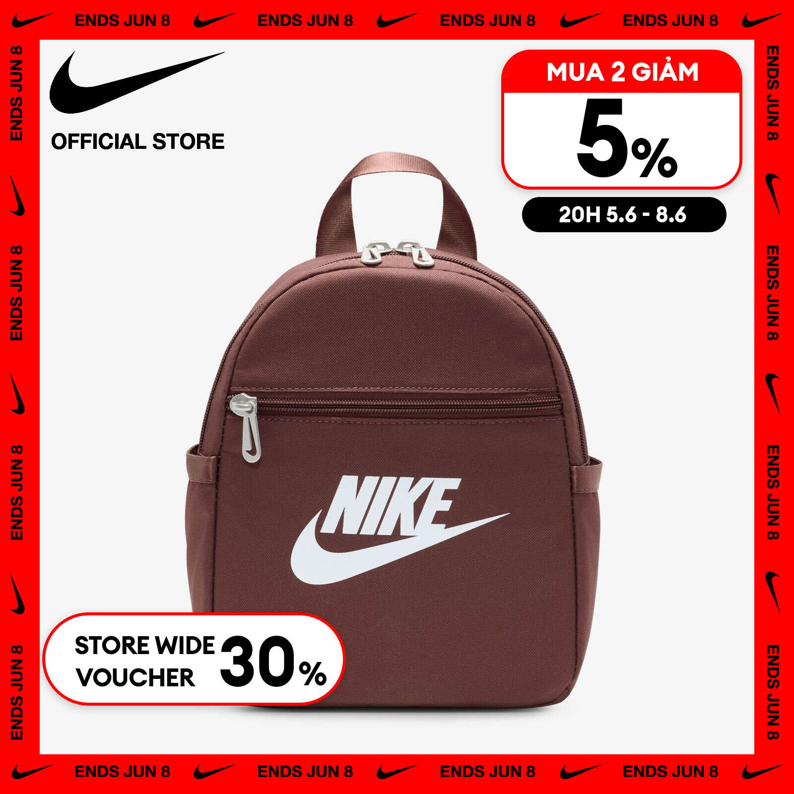   6.6-8.6| VOUCHER 30% & MUA 2 GIẢM 5%  Ba Lô Nike Women's Sportswear Futura 365 Mini Backpack  6L  - Red Sepia 