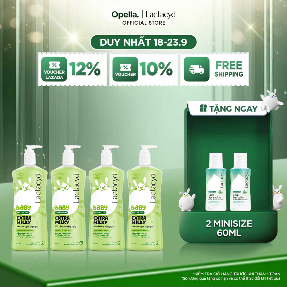 Bộ 4 Chai Sữa Tắm Gội Trẻ Em Lactacyd Baby Extra Milky Làm Sạch Dịu Nhẹ và Dưỡng Ẩm Vượt Trội Size Jumbo 800ml Cho Bé