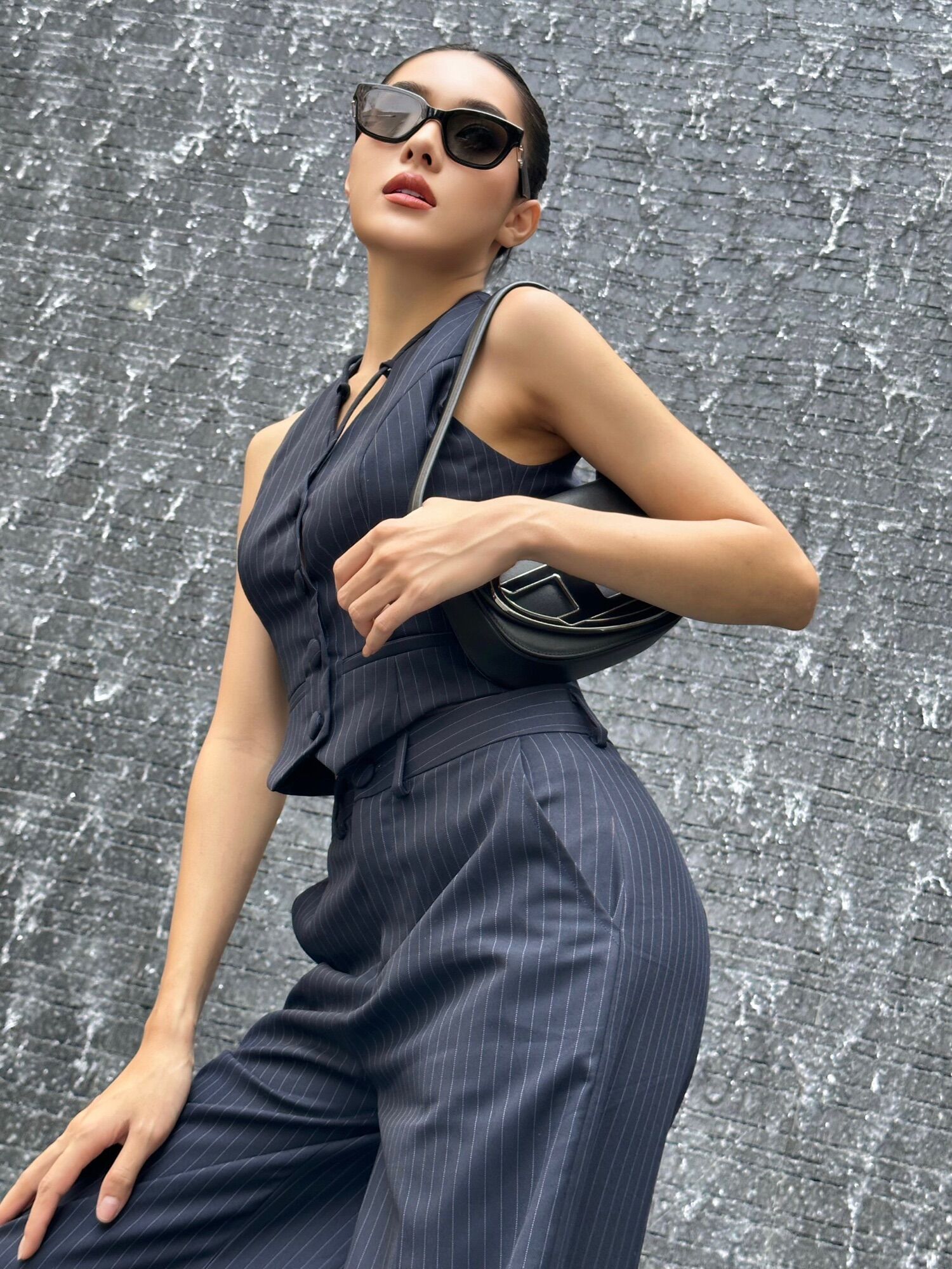 LALLA - Set gồm áo gile và quần ống đứng dài nữ