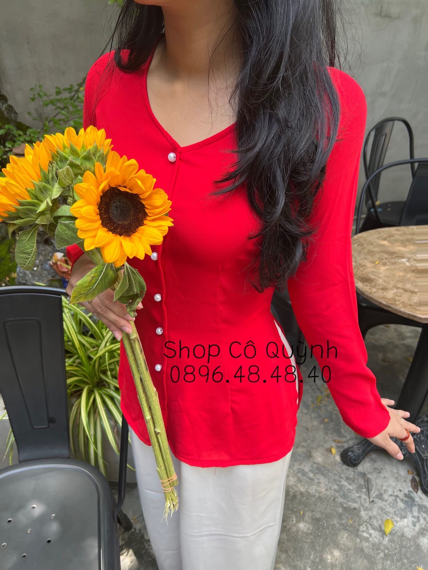 Bộ bà ba lụa trơn cổ tim siêu xinh