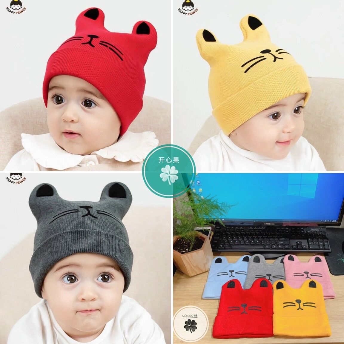 Mũ len mèo  milk cho bé yêu chất liệu len gọn nhẹ giúp giữ ấm cả đầu và tai cho bé